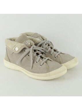 Palladium Women's Size 9.5 Gray Leather Faux Fur Lined Mid Top Casual Sneakers